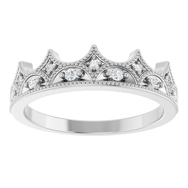 14K Gold Round Natural Diamond Accented Crown Ring - White Gold - view 3
