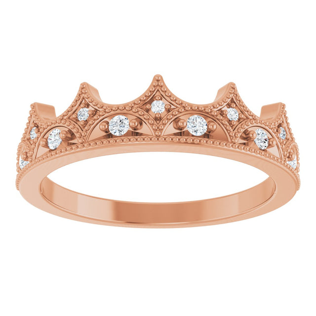 14K Gold Round Natural Diamond Accented Crown Ring - Rose Gold - view 3