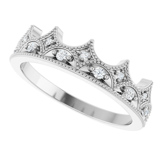 Platinum Round Natural Diamond Accented Crown Ring - view 5