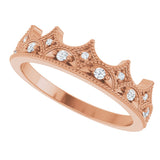 14K Gold Round Natural Diamond Accented Crown Ring - Rose Gold - view 5