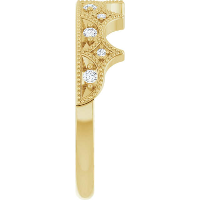 14K Gold Round Natural Diamond Accented Crown Ring - Yellow Gold - view 4