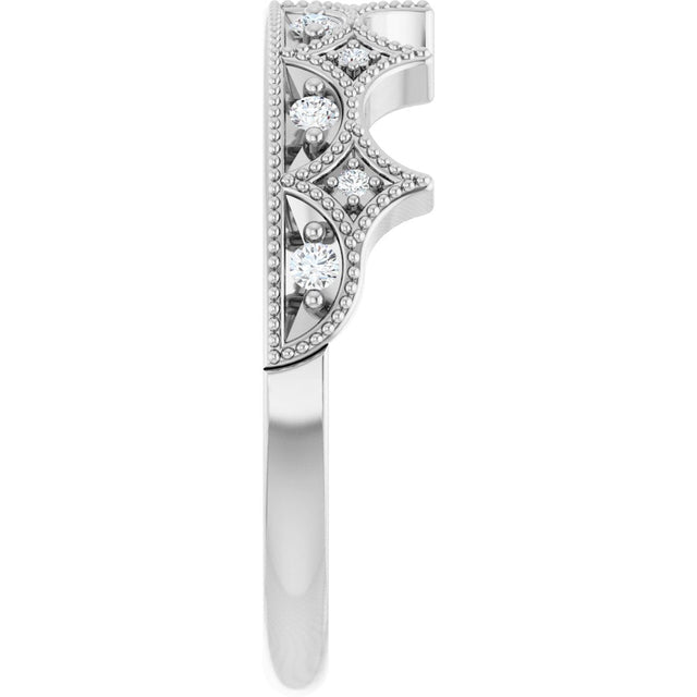 Platinum Round Natural Diamond Accented Crown Ring - view 4