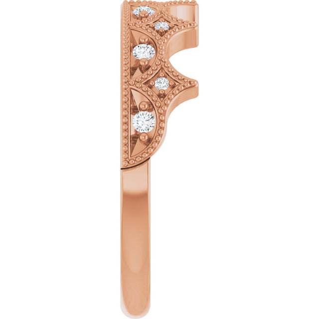 14K Gold Round Natural Diamond Accented Crown Ring - Rose Gold - view 4