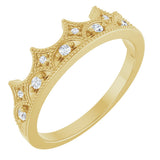 14K Gold Round Natural Diamond Accented Crown Ring - Yellow Gold