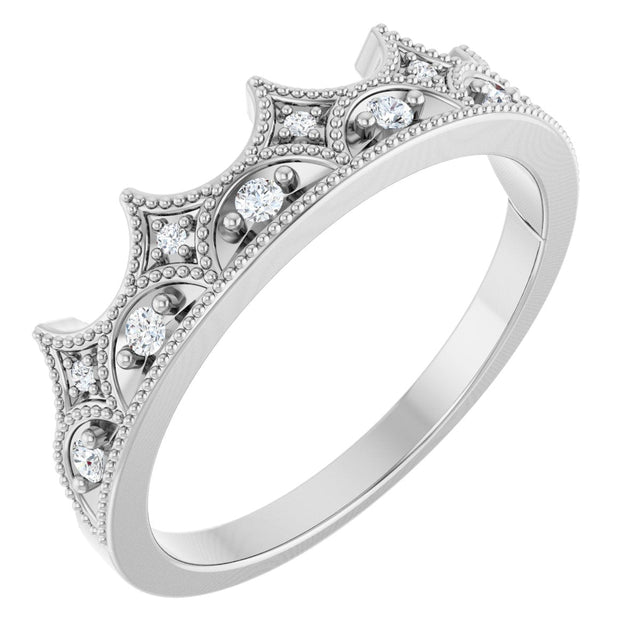 Platinum Round Natural Diamond Accented Crown Ring