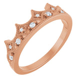 14K Gold Round Natural Diamond Accented Crown Ring - Rose Gold