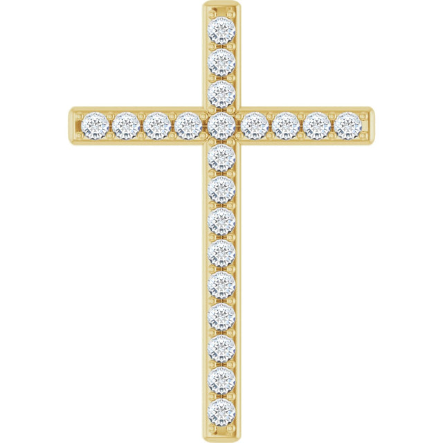 14K Gold Round Natural Diamond Cross Pendant – 31.1x21.6mm - Yellow Gold
