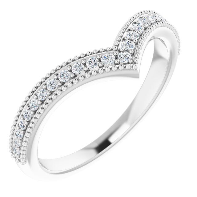 Platinum Round Natural Diamond Accented Stackable V Ring