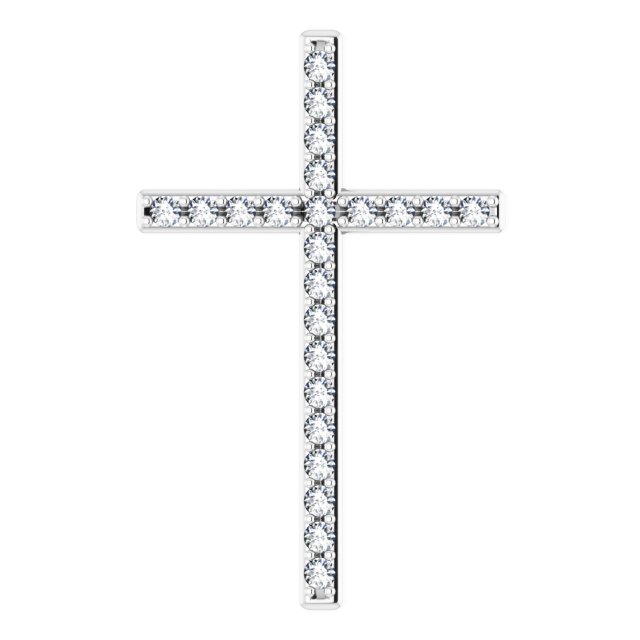 14K Gold Round Natural Diamond Cross Pendant – 31.1x21.6mm - White Gold