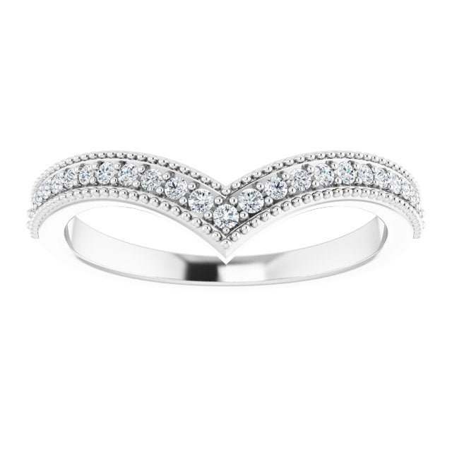 Platinum Round Natural Diamond Accented Stackable V Ring - view 5
