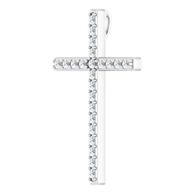 14K Gold Round Natural Diamond Cross Pendant – 31.1x21.6mm - White Gold - view 2