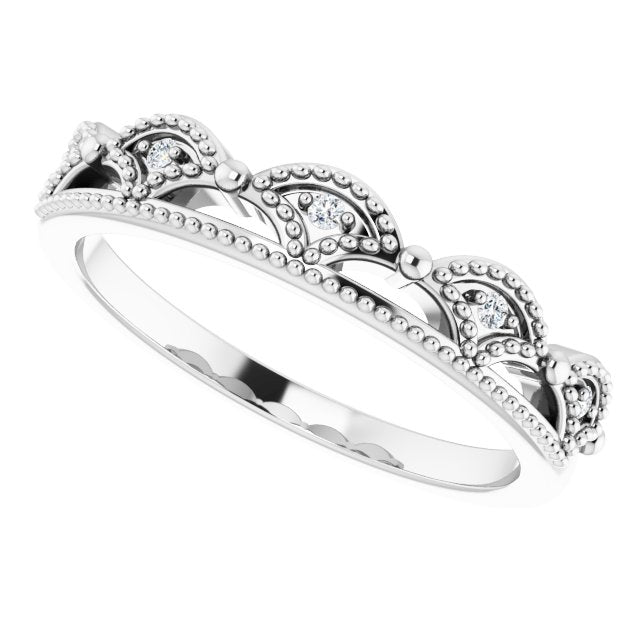 14K Gold Round Natural Diamond Crown Ring - White Gold - view 5