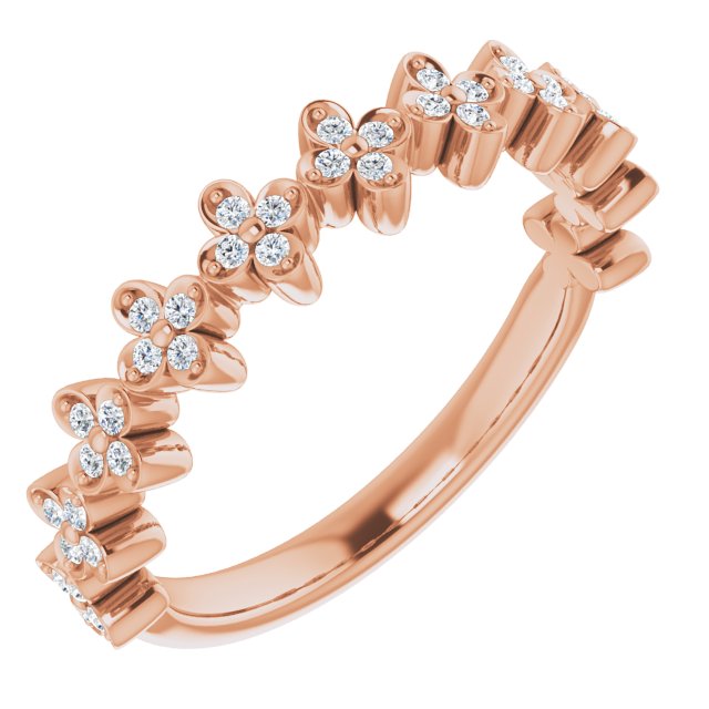 14K Gold Round Natural Diamond Stackable Clover Ring - Rose Gold