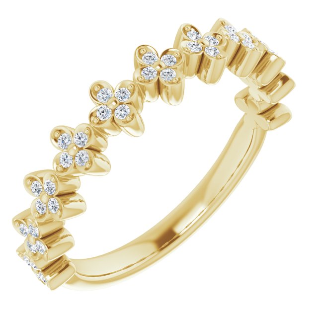 14K Gold Round Natural Diamond Stackable Clover Ring - Yellow Gold