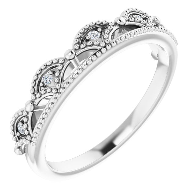 14K Gold Round Natural Diamond Crown Ring - White Gold