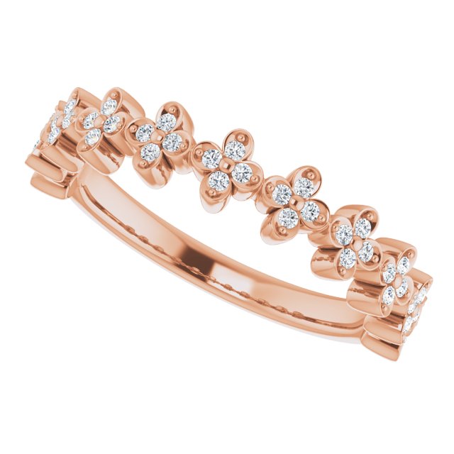 14K Gold Round Natural Diamond Stackable Clover Ring - Rose Gold - view 5