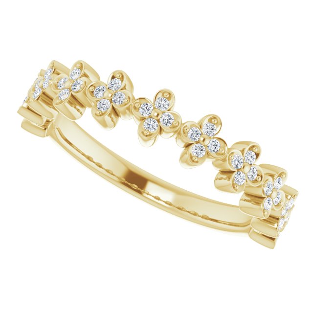 14K Gold Round Natural Diamond Stackable Clover Ring - Yellow Gold - view 5