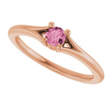 14K Gold Round Natural Pink Tourmaline Youth Solitaire Ring - Rose Gold - view 5