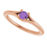 14K Gold Round Natural Amethyst Youth Solitaire Ring - Rose Gold - view 5