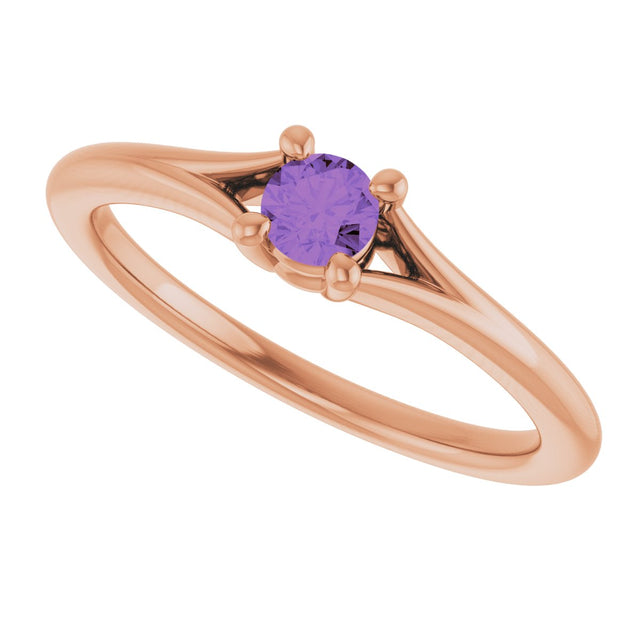 14K Gold Round Natural Amethyst Youth Solitaire Ring - Rose Gold - view 5