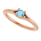 14K Gold Round Natural Aquamarine Youth Solitaire Ring - Rose Gold - view 5