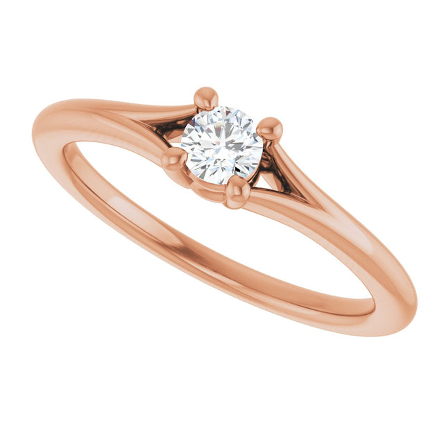14K Gold Round Natural White Sapphire Youth Solitaire Ring - Rose Gold - view 5
