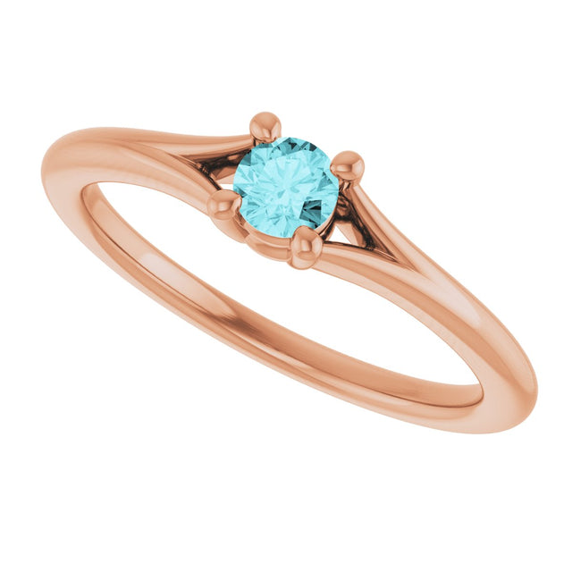 14K Gold Round Natural Blue Zircon Youth Solitaire Ring - Rose Gold - view 5