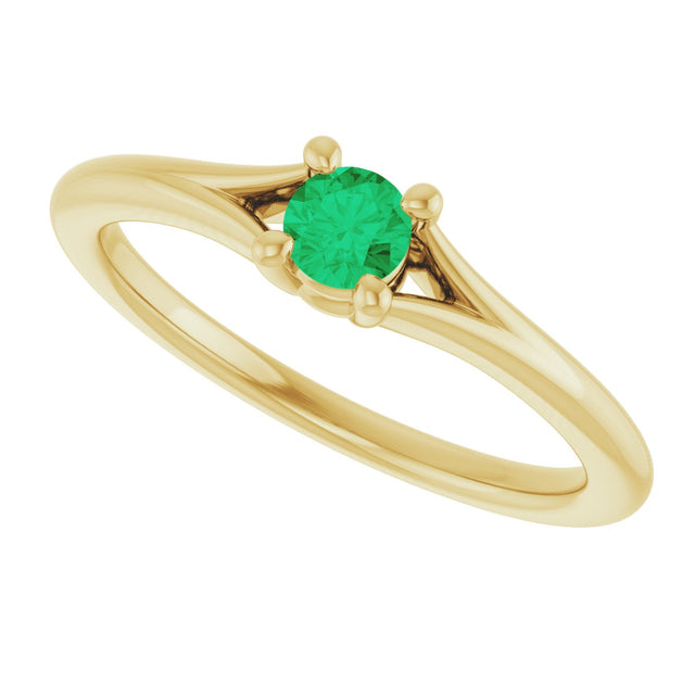 14K Gold Round Lab-Grown Emerald Youth Solitaire Ring - Yellow Gold - view 5