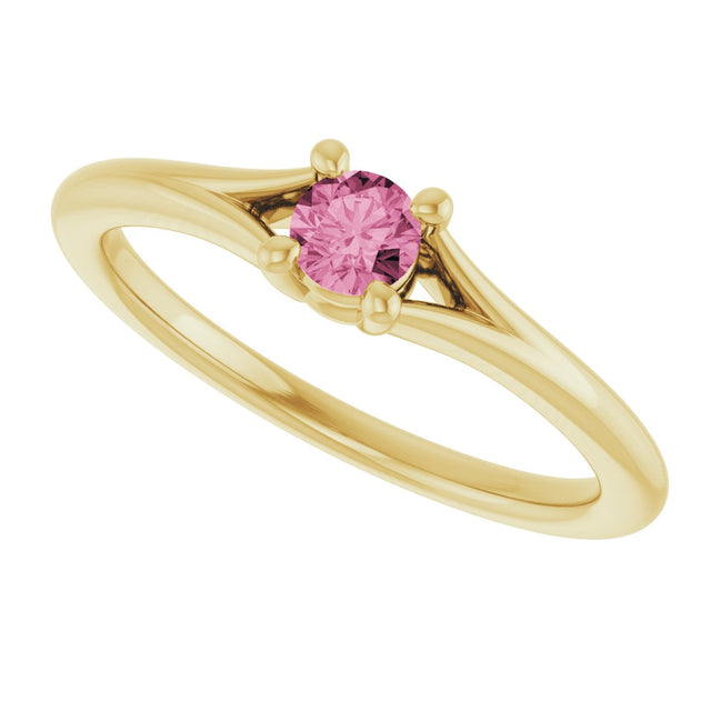 14K Gold Round Natural Pink Tourmaline Youth Solitaire Ring - Yellow Gold - view 5