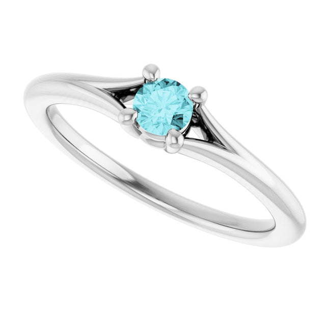 14K Gold Round Natural Blue Zircon Youth Solitaire Ring - White Gold - view 5