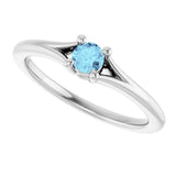 Platinum Round Natural Aquamarine Youth Solitaire Ring - view 5
