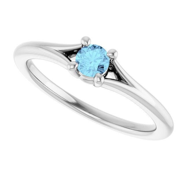 Platinum Round Natural Aquamarine Youth Solitaire Ring - view 5