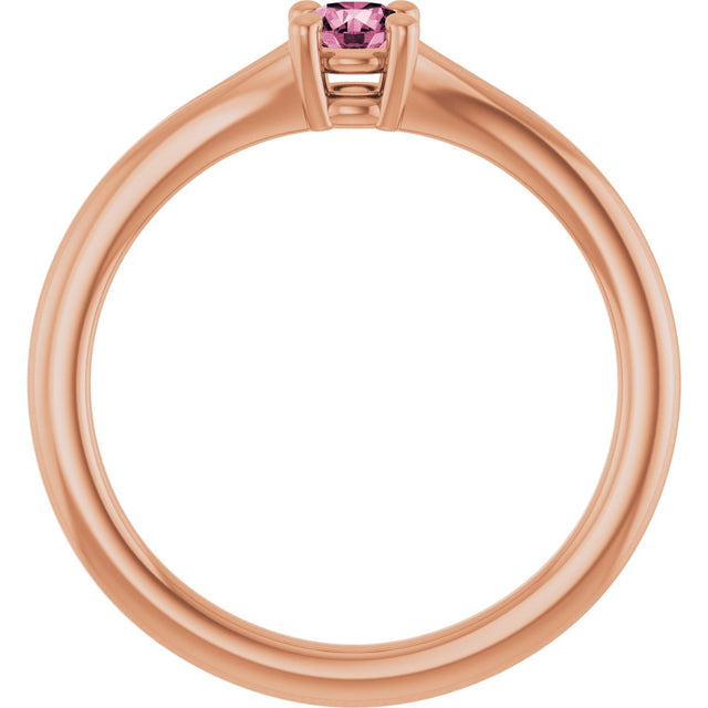 14K Gold Round Natural Pink Tourmaline Youth Solitaire Ring - Rose Gold - view 2