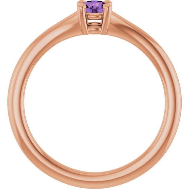 14K Gold Round Natural Amethyst Youth Solitaire Ring - Rose Gold - view 2