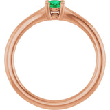 14K Gold Round Natural Emerald Youth Solitaire Ring - Rose Gold - view 2