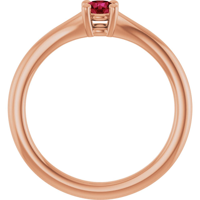 14K Gold Round Natural Ruby Youth Solitaire Ring - Rose Gold - view 2