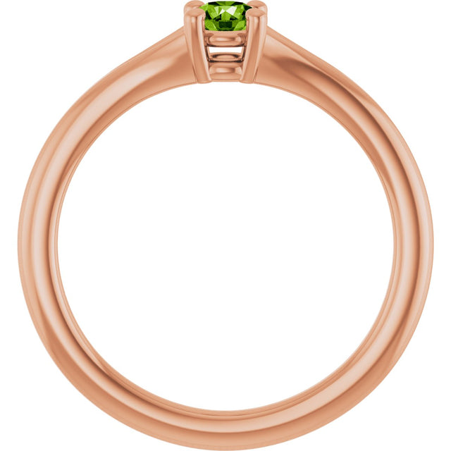 14K Gold Round Natural Peridot Youth Solitaire Ring - Rose Gold - view 2