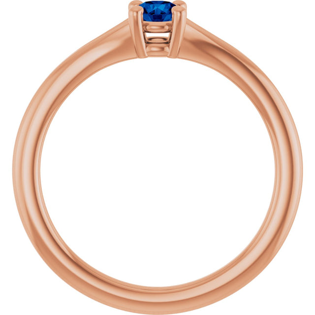 14K Gold Round Natural Blue Sapphire Youth Solitaire Ring - Rose Gold - view 2