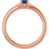 14K Gold Round Lab-Grown Blue Sapphire Youth Solitaire Ring - Rose Gold - view 2