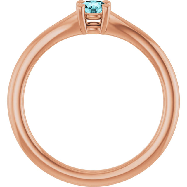14K Gold Round Natural Blue Zircon Youth Solitaire Ring - Rose Gold - view 2