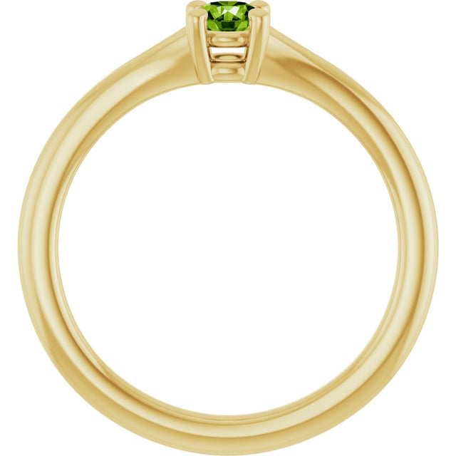14K Gold Round Natural Peridot Youth Solitaire Ring - Yellow Gold - view 2