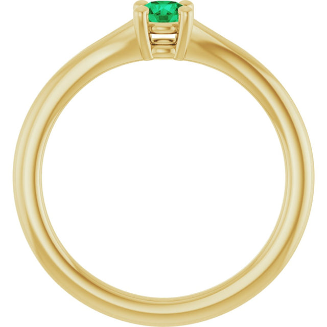 14K Gold Round Lab-Grown Emerald Youth Solitaire Ring - Yellow Gold - view 2