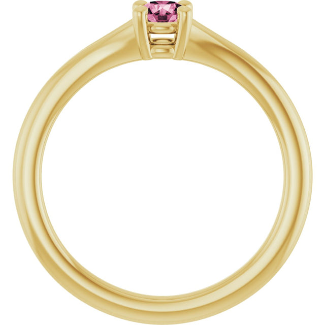 14K Gold Round Natural Pink Tourmaline Youth Solitaire Ring - Yellow Gold - view 2