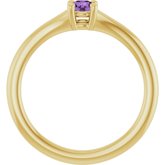 14K Gold Round Natural Amethyst Youth Solitaire Ring - Yellow Gold - view 2