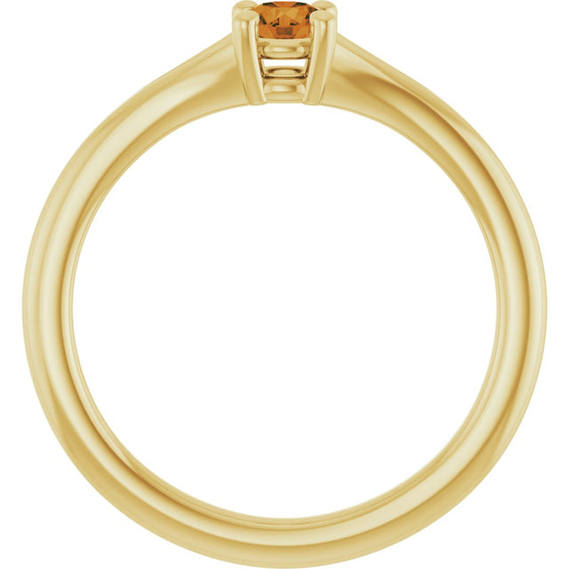 14K Gold Round Natural Citrine Youth Solitaire Ring - Yellow Gold - view 2