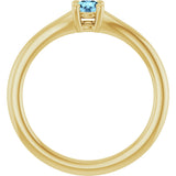14K Gold Round Natural Aquamarine Youth Solitaire Ring - Yellow Gold - view 2
