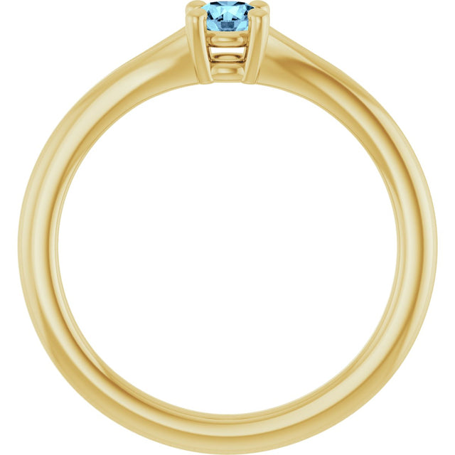 14K Gold Round Natural Aquamarine Youth Solitaire Ring - Yellow Gold - view 2
