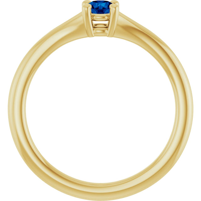 14K Gold Round Natural Blue Sapphire Youth Solitaire Ring - Yellow Gold - view 2