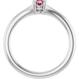 Platinum Round Natural Pink Tourmaline Youth Solitaire Ring - view 2