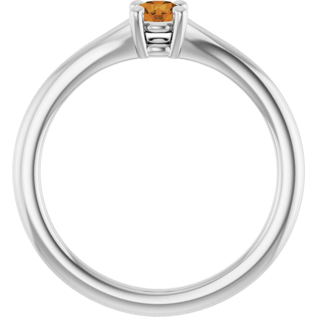 14K Gold Round Natural Citrine Youth Solitaire Ring - White Gold - view 2